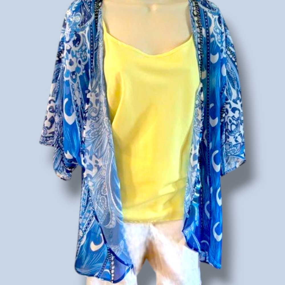 🩴 Beautiful Blue Paisley Kimono/ Swim Cover-Up +Stylish Daily Wear! - Picture 6 of 8